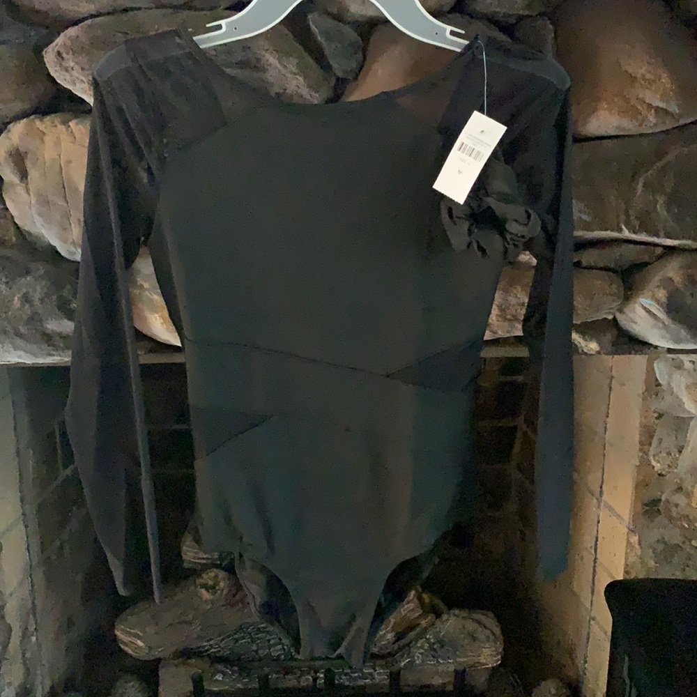 Black mesh sleeve Leotard